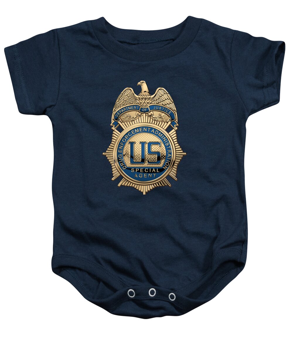 ‘law Enforcement Insignia & Heraldry’ Collection By Serge Averbukh Baby Onesie featuring the digital art Drug Enforcement Administration - D E A Special Agent Badge over Blue Velvet by Serge Averbukh