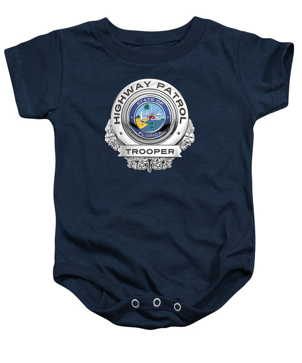  ‘law Enforcement Insignia & Heraldry’ Collection By Serge Averbukh Baby Onesie featuring the digital art Florida Highway Patrol - F H P Trooper Badge over Blue Velvet by Serge Averbukh