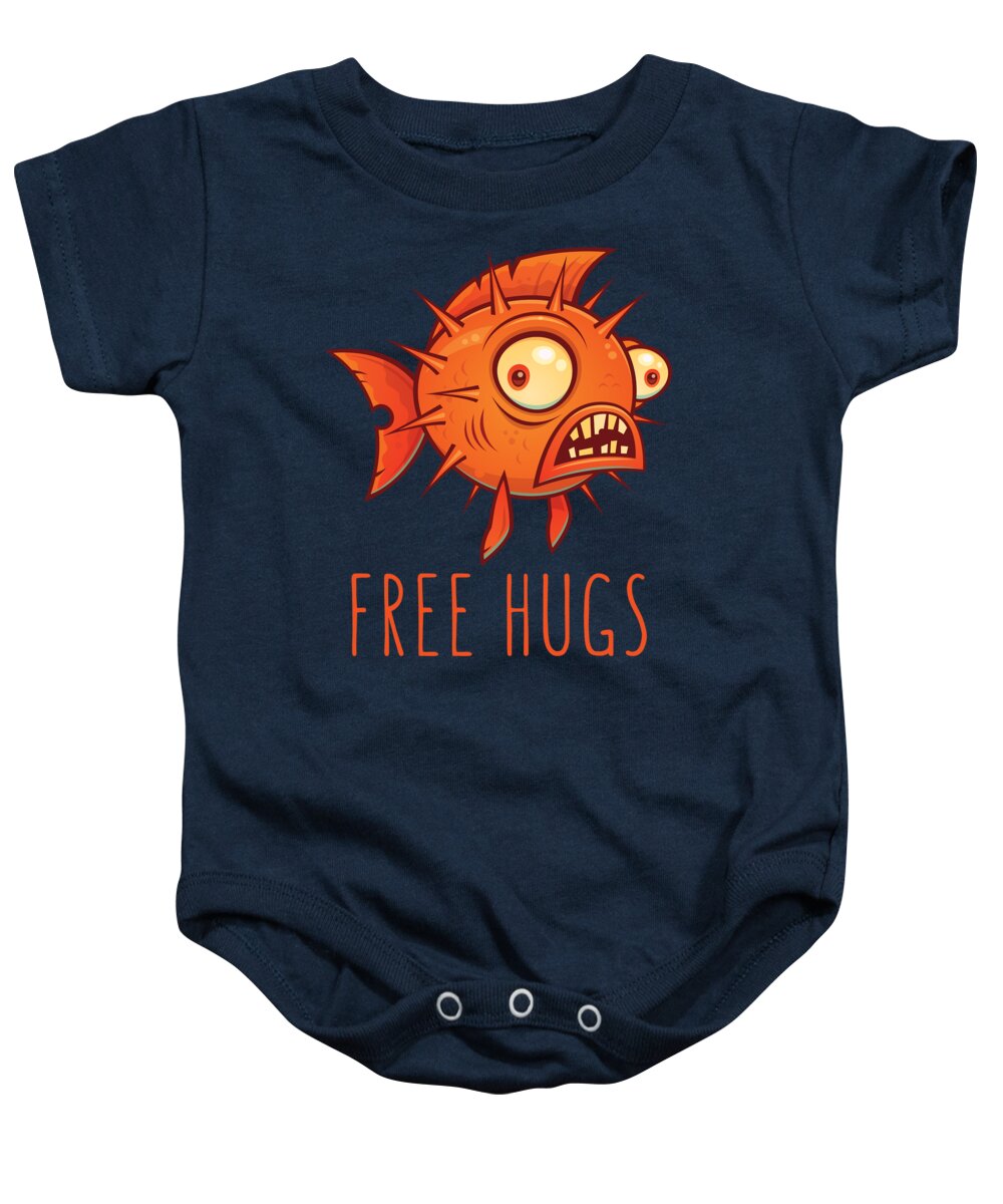 Pufferfish Baby Onesie featuring the digital art Free Hugs Cartoon Blowfish by John Schwegel