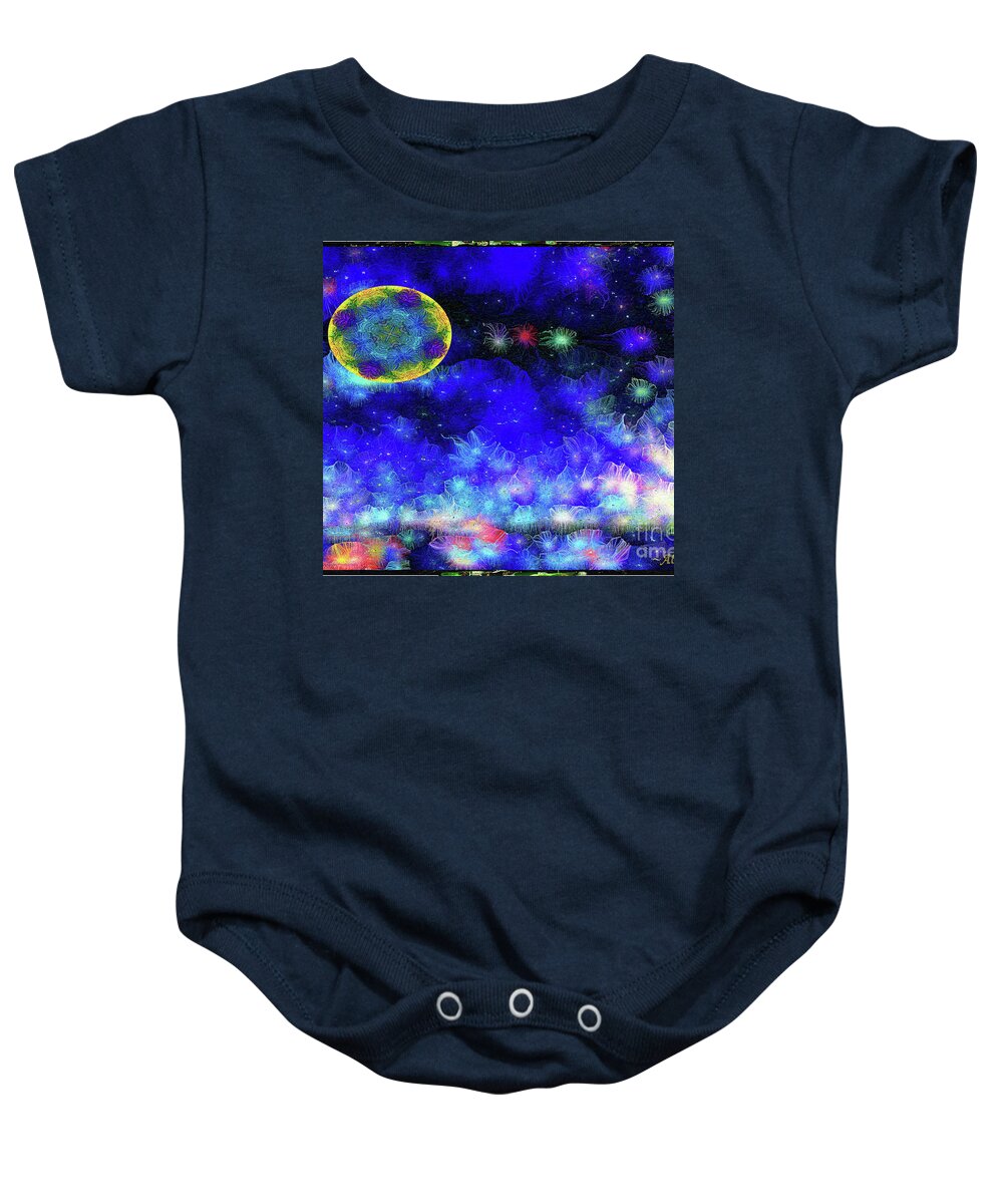 Moon Baby Onesie featuring the mixed media Kaleidoscope Moon for Children Gone Too Soon Number 1 - Ascension by Aberjhani