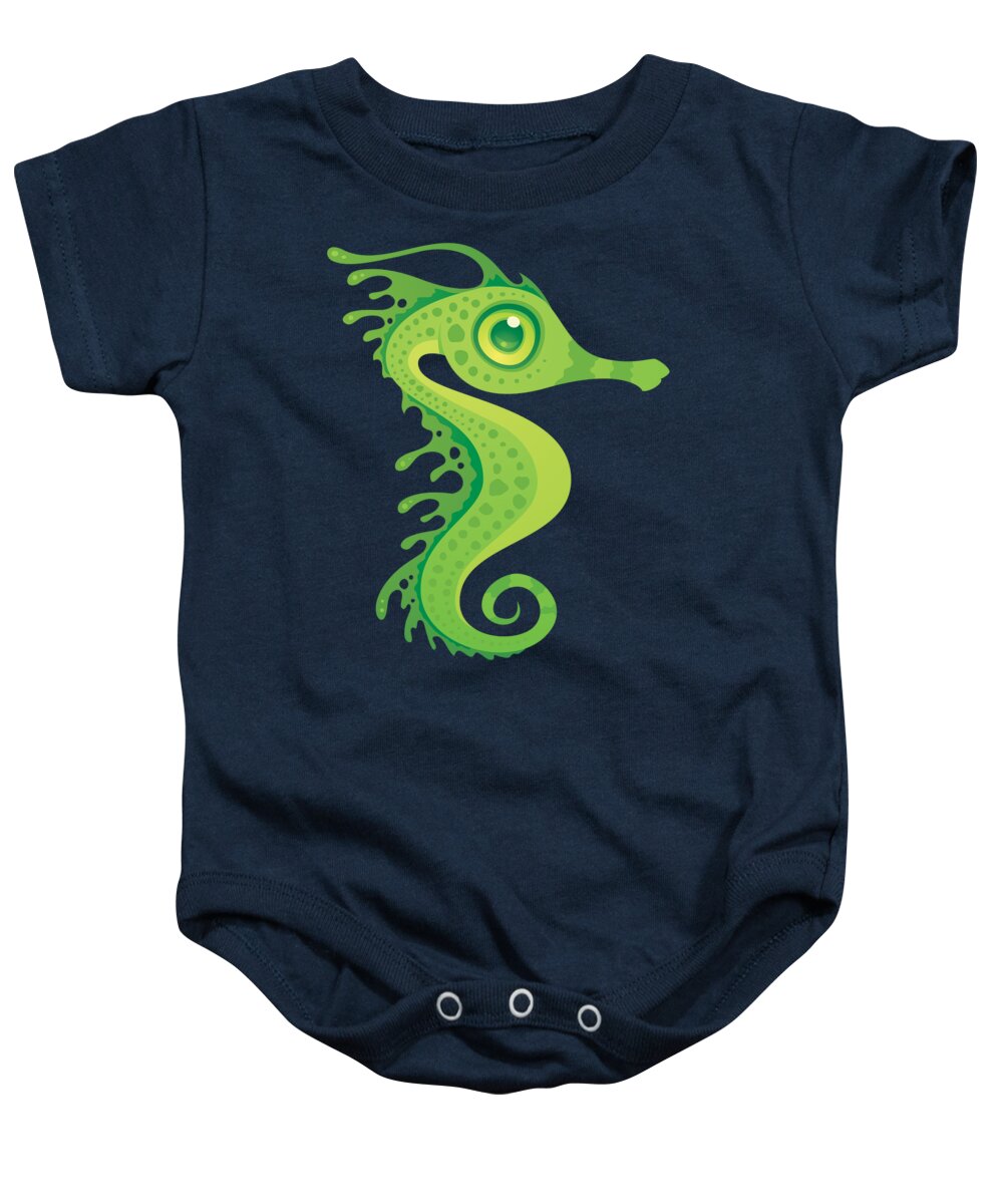Seahorse Baby Onesie featuring the digital art Leafy Sea Dragon Seahorse by John Schwegel