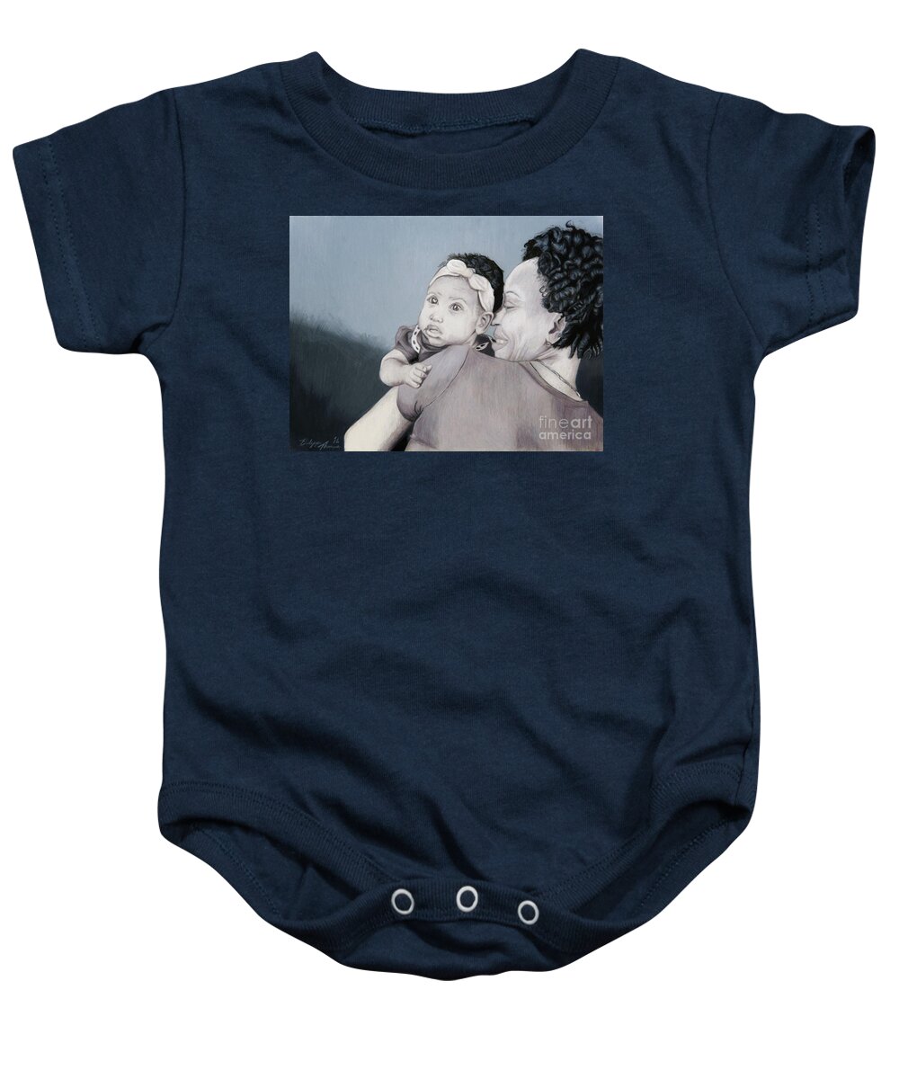 Black Art Baby Onesie featuring the drawing Mother and Daughter by Philippe Thomas