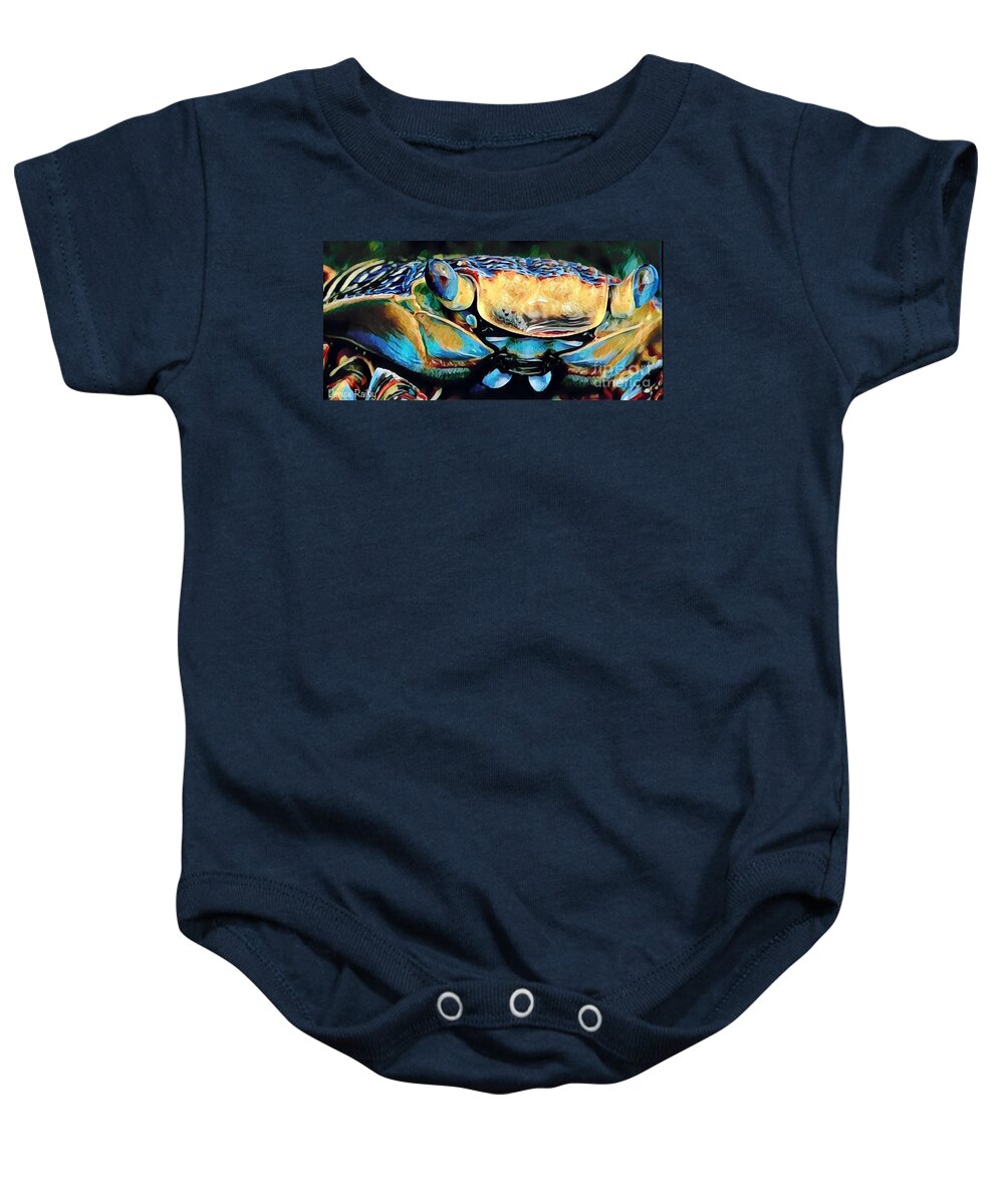 Sea Life Baby Onesie featuring the mixed media Mr. Crabby by Denise Railey