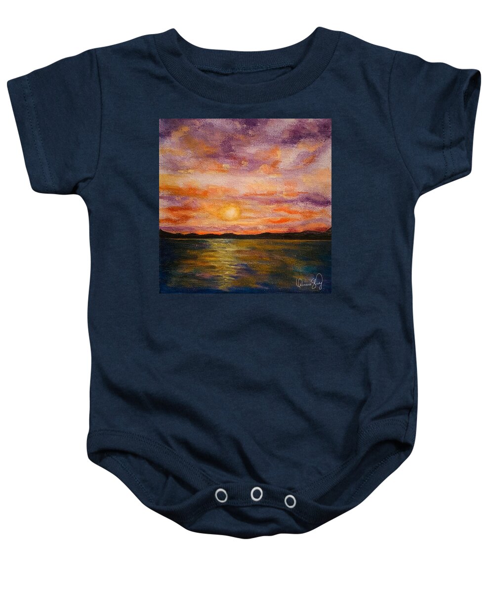 Seascape Baby Onesie featuring the painting Ocean Sunset II by Queen Gardner