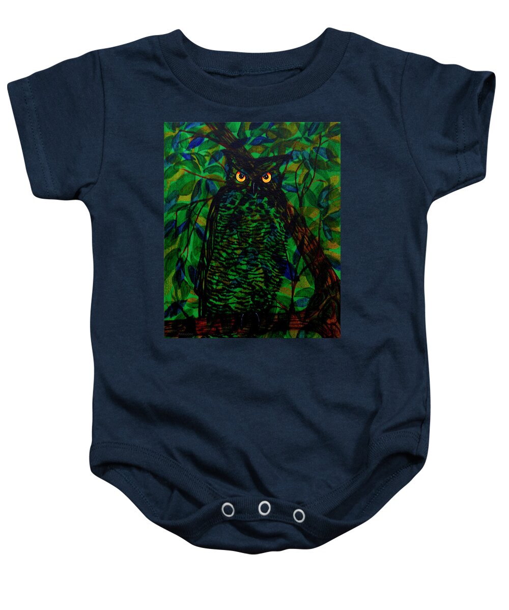 Owl Baby Onesie featuring the painting Owl by David Arrigoni