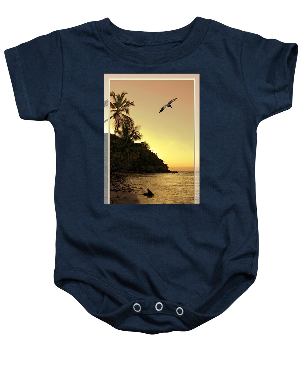 Sunset Baby Onesie featuring the photograph Pelican Sundown by Climate Change VI - Sales