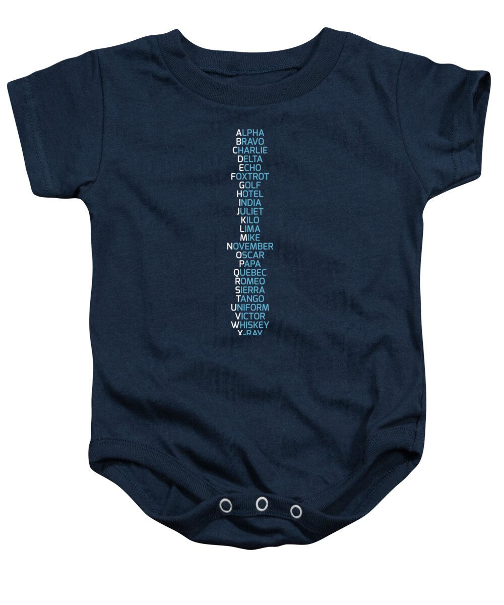 Phonetic Alphabet Baby Onesie featuring the digital art Phonetic Alphabet Navy Blue by Hoolst Design