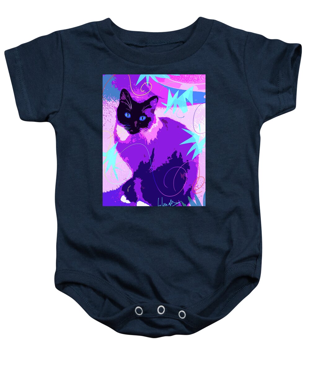 Dizzycats Baby Onesie featuring the painting POP Cat Cocoa by DC Langer