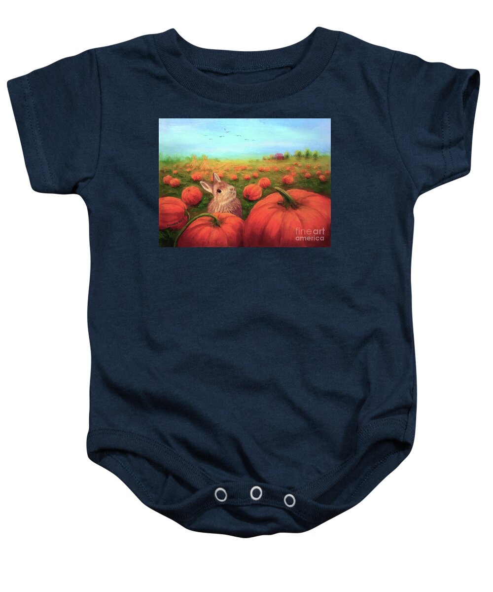 Pumpkin Patch Baby Onesie featuring the painting Pumpkin Patch by Yoonhee Ko