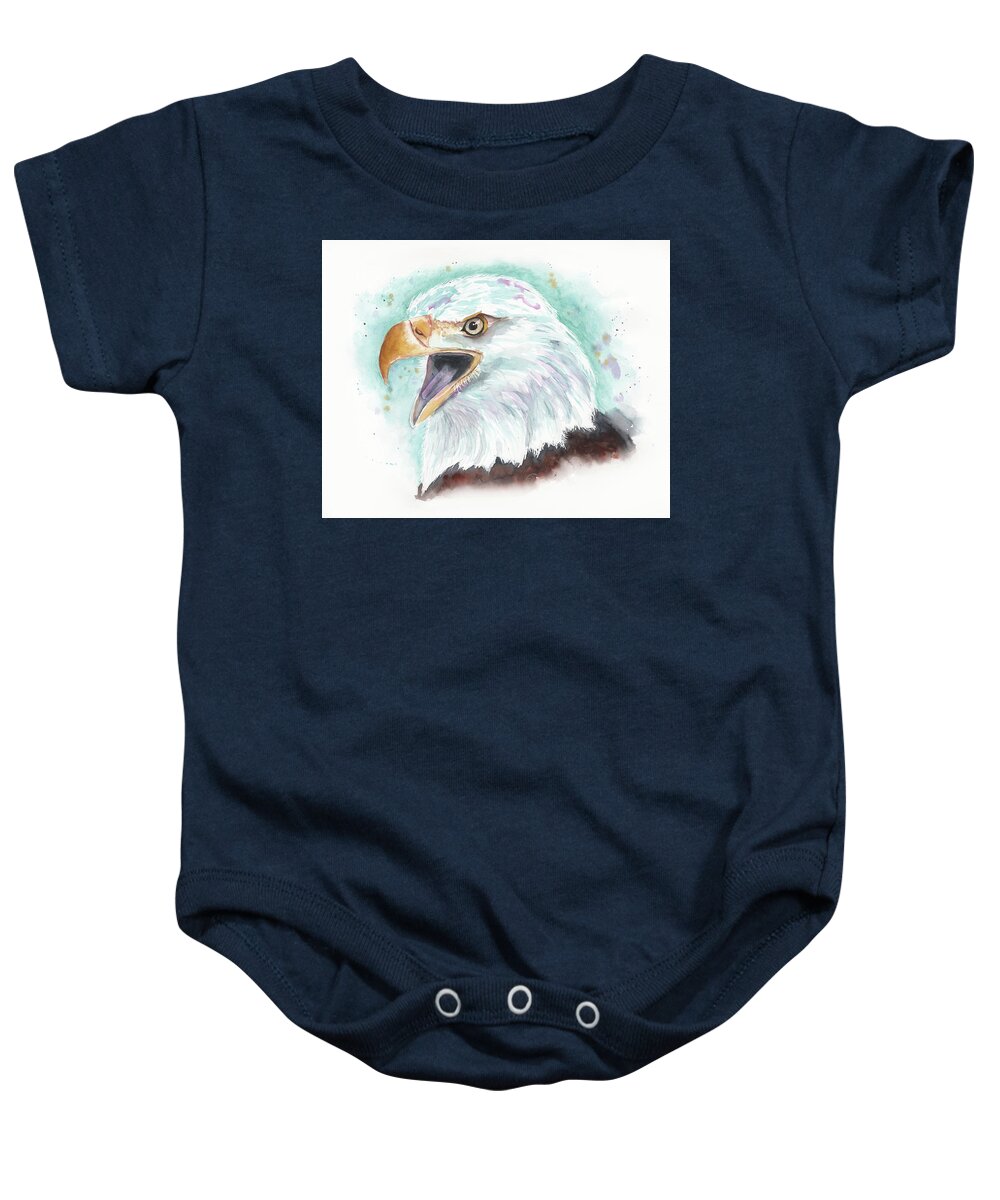 Eagle Baby Onesie featuring the painting Screamin' Eagle by Jeanette Mahoney