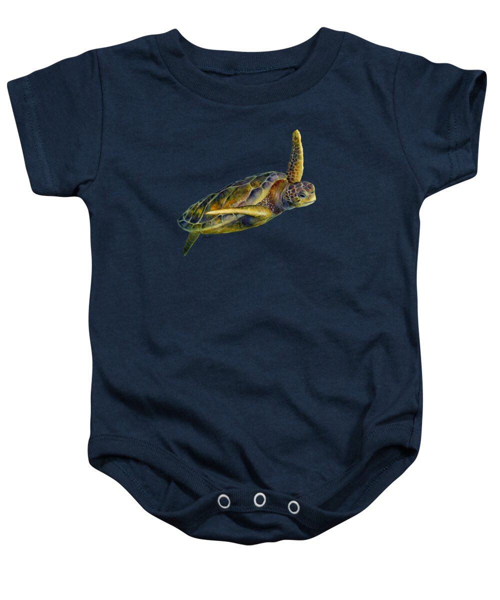 Underwater Baby Onesie featuring the painting Sea Turtle 2-Solid background by Hailey E Herrera