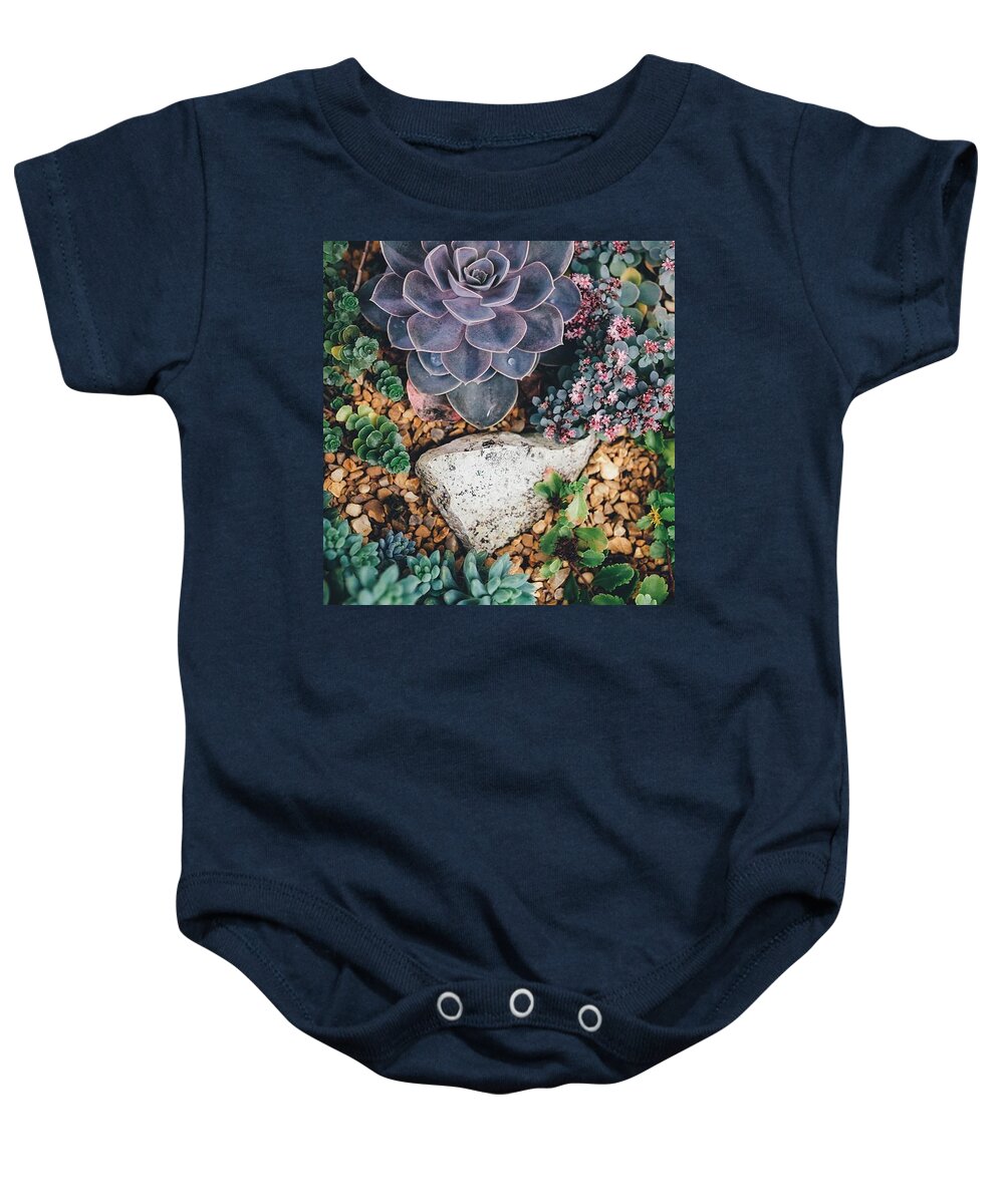 Cute Baby Onesie featuring the photograph Small succulent garden by Top Wallpapers
