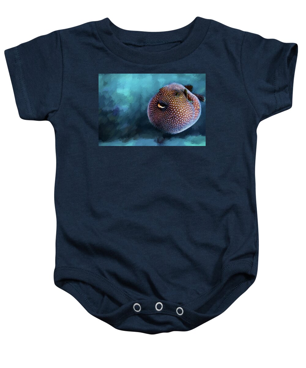 Spotted Puffer Baby Onesie featuring the digital art Spotted Puffer All Blown Up by Russ Harris