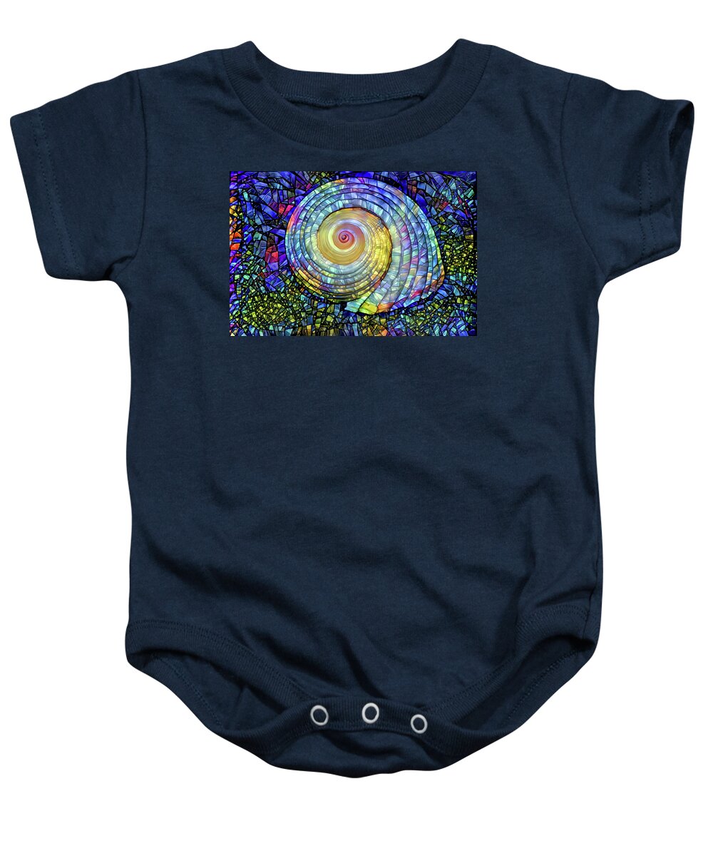 Shell Baby Onesie featuring the digital art Stained Glass Shell by Peggy Collins