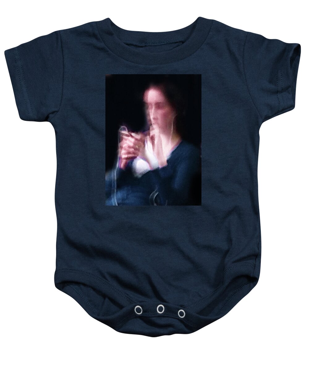 The Lady With Smart Phone Baby Onesie featuring the digital art The Lady with Smart Phone by Attila Meszlenyi
