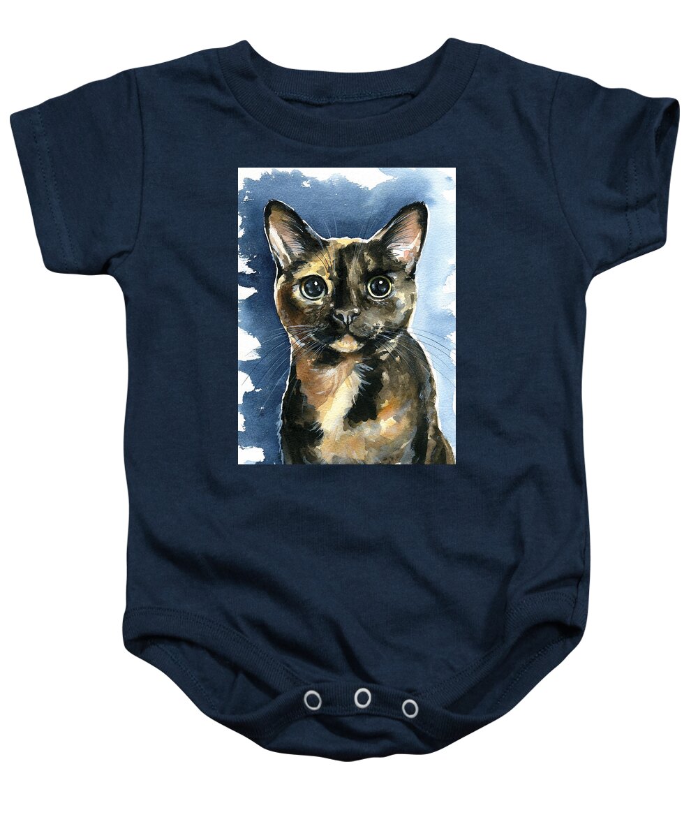 Cat Baby Onesie featuring the painting Tiffany Tortoiseshell Cat Painting by Dora Hathazi Mendes
