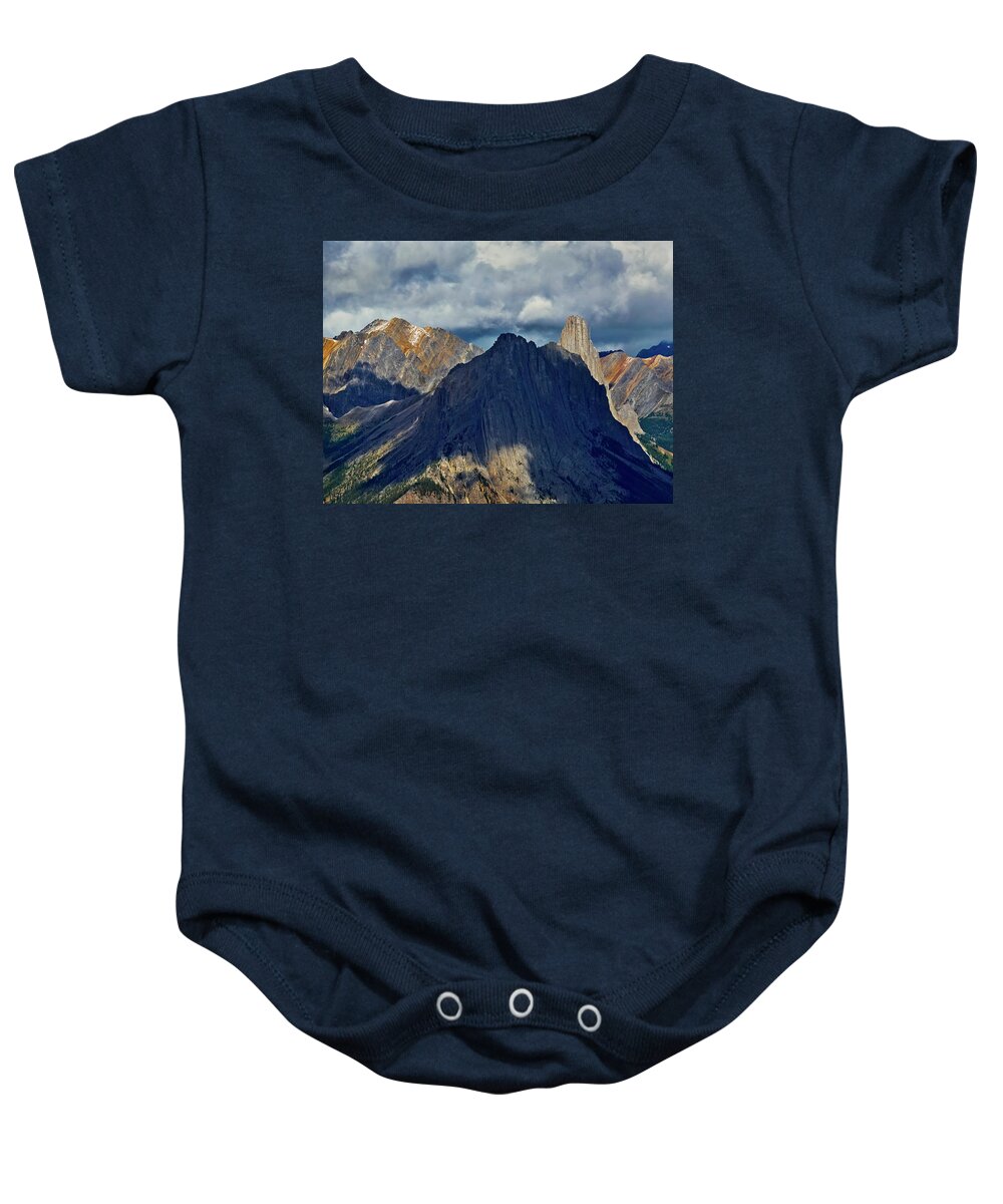 Ip_10312410 Baby Onesie featuring the photograph View Of Peak Mount Louis And Clouds In Alberta, Canada by Jalag / Klaus Bossemeyer
