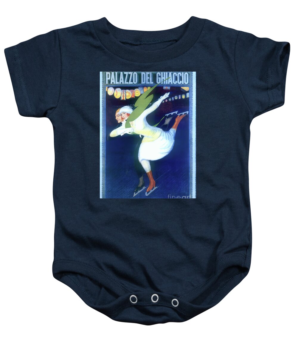 Ice Skating Baby Onesie featuring the painting Vintage Ice Skating Poster by Mindy Sommers