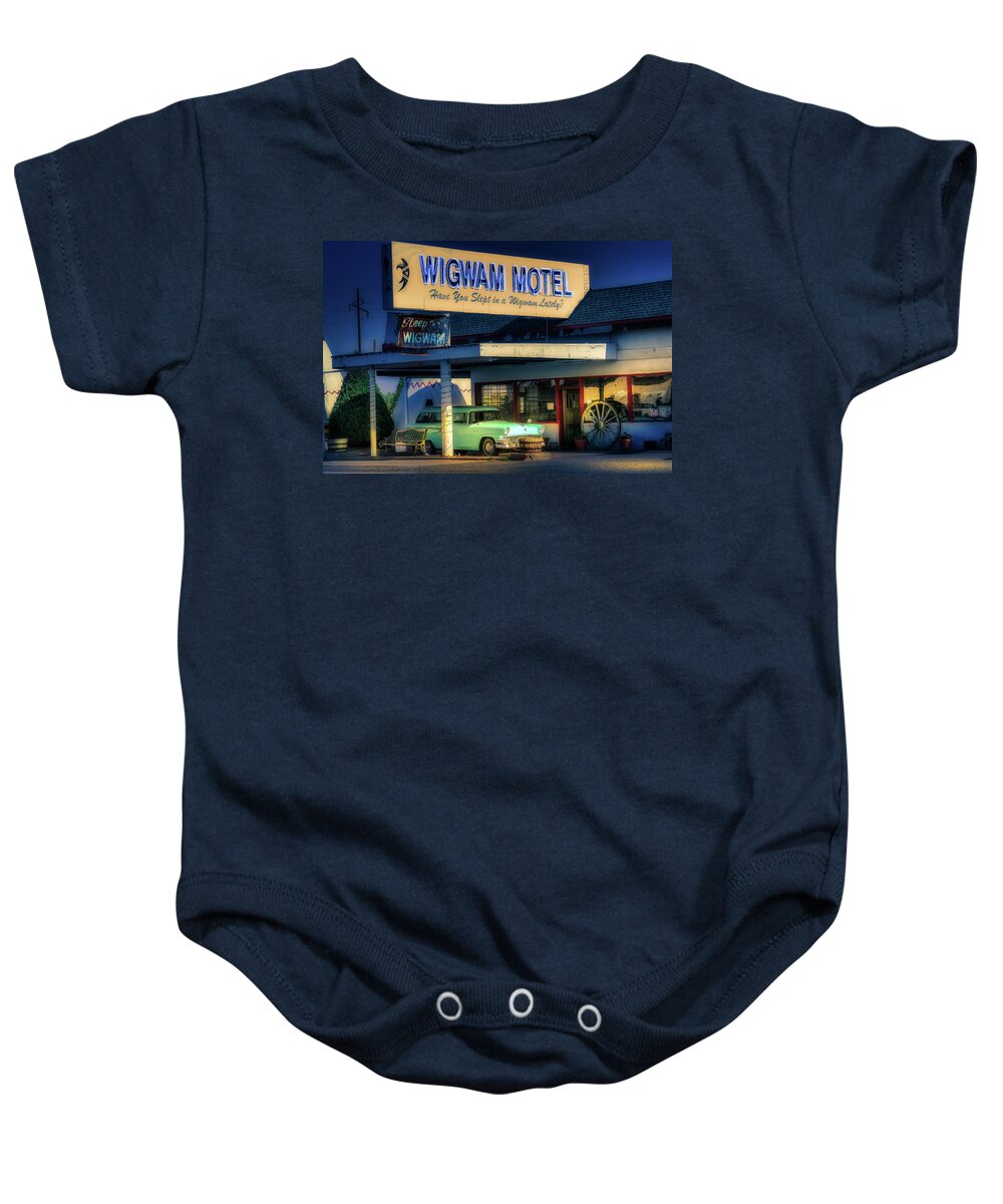 Holbrook Baby Onesie featuring the photograph Wigwam Motel Holbrook, AZ by Micah Offman