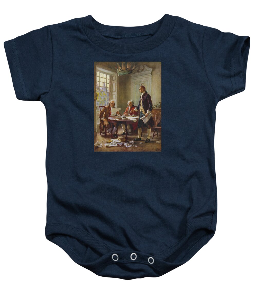 Declaration Of Independence Baby Onesie featuring the painting Writing The Declaration of Independence by War Is Hell Store
