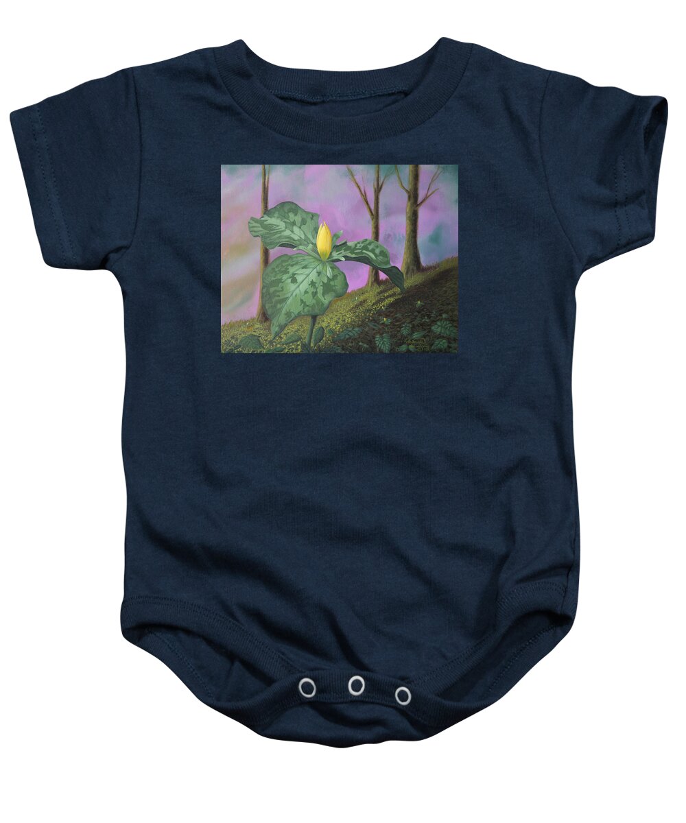 Yellow Baby Onesie featuring the painting Yellow Trillium of the Smokies by Adrienne Dye