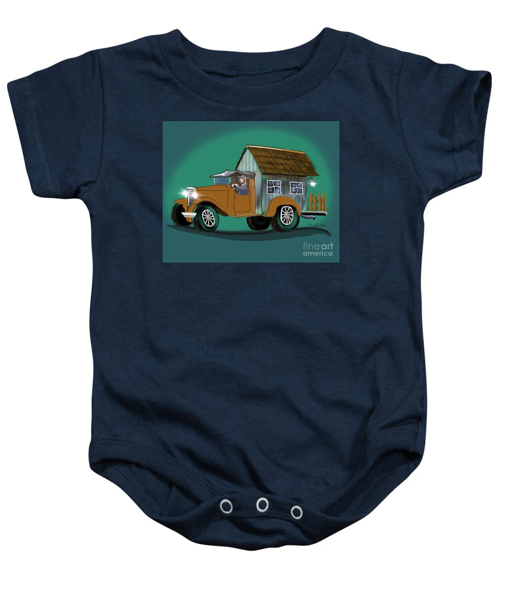  Hot Rod Baby Onesie featuring the digital art House on Wheels #1 by Doug Gist