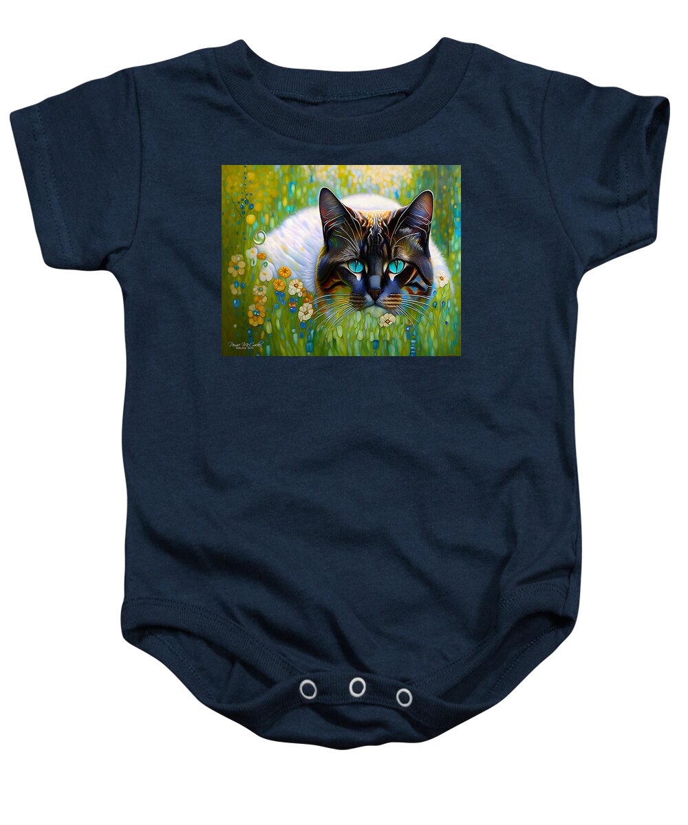 Cat Baby Onesie featuring the mixed media I See You #1 by Pennie McCracken
