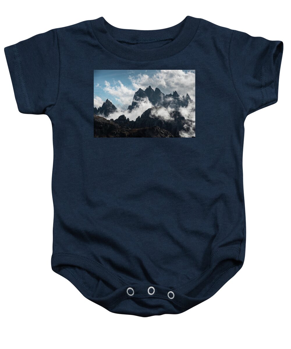 Dolomite Mountains Baby Onesie featuring the photograph Mountain peaks at Tre cime area in Italy #1 by Michalakis Ppalis