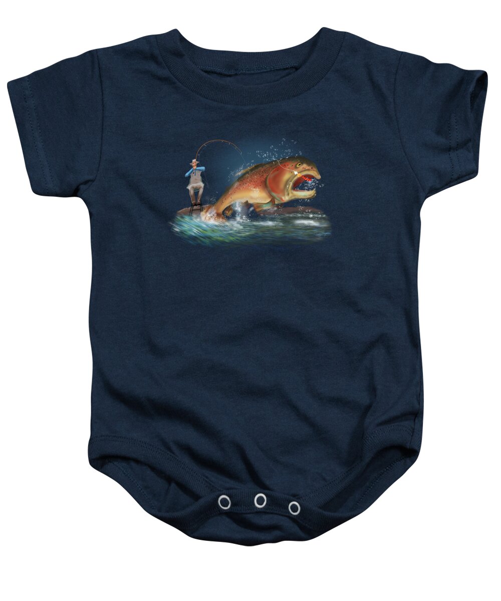 Fly Fishing Baby Onesie featuring the digital art Pyramid Lake Fishing by Ladder #1 by Doug Gist