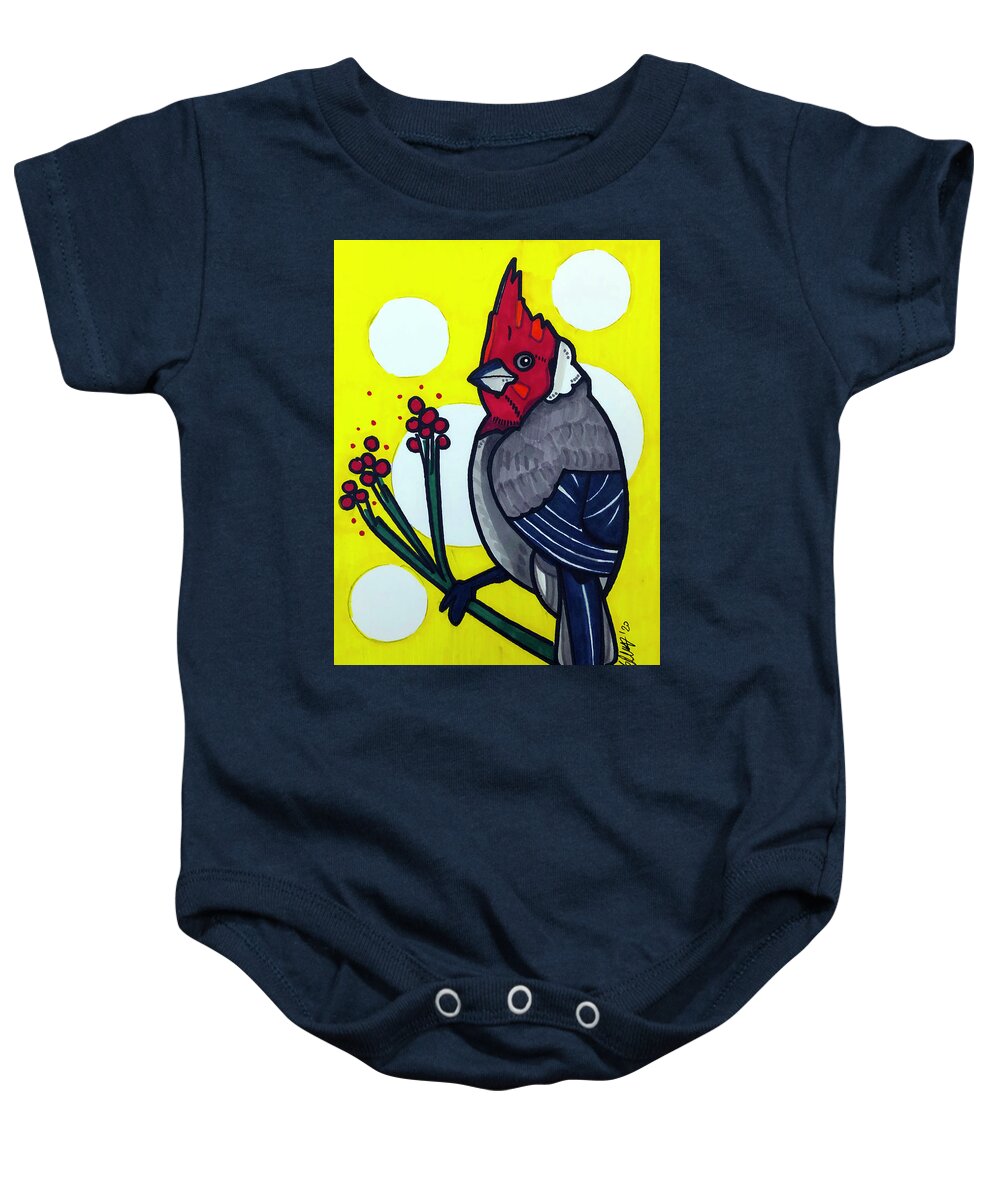 Red Crested Cardinal Baby Onesie featuring the drawing Red Crested Cardinal #1 by Creative Spirit