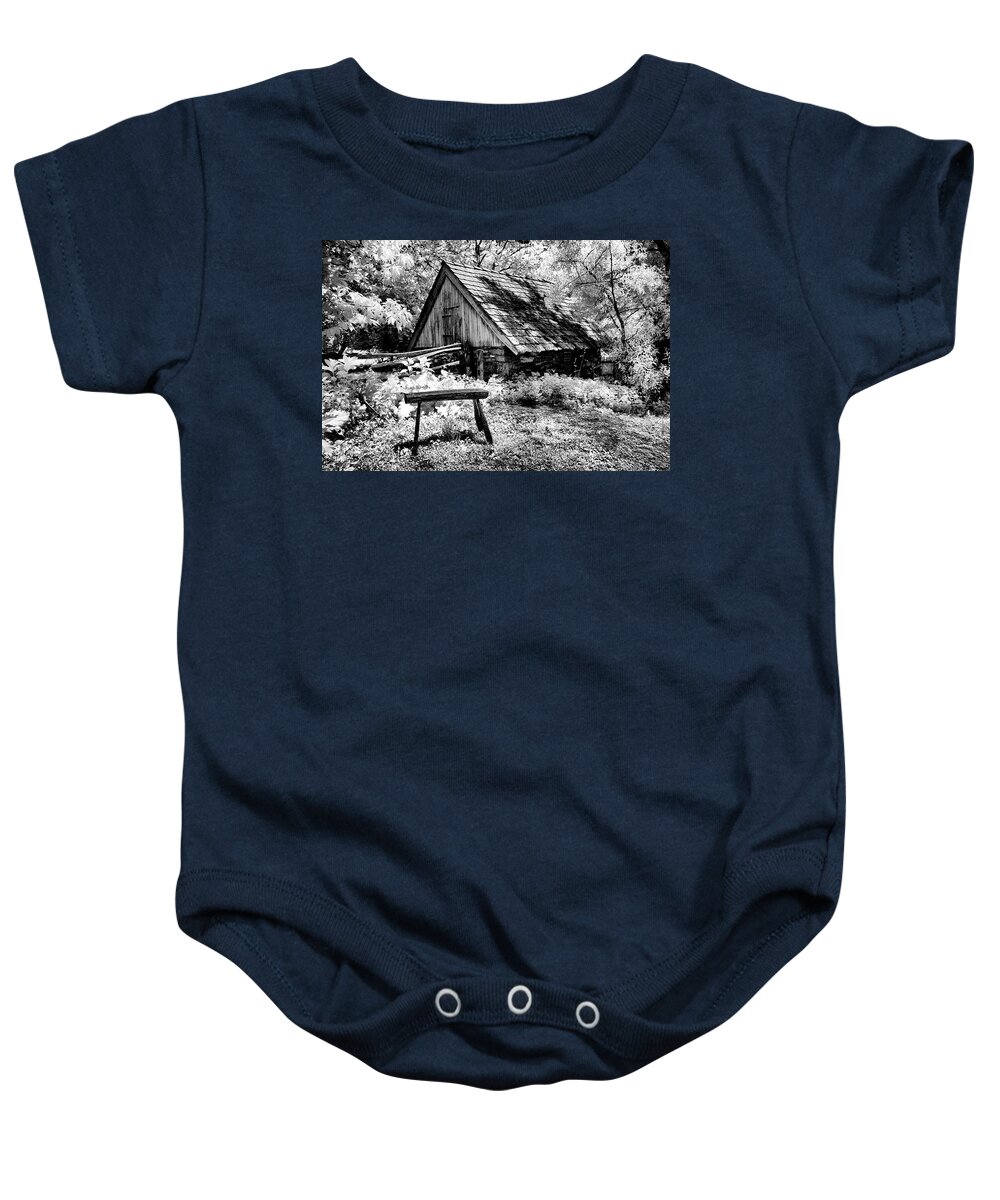 Dir-ea-0703-b Baby Onesie featuring the photograph The Old Stool #2 by Paul W Faust - Impressions of Light