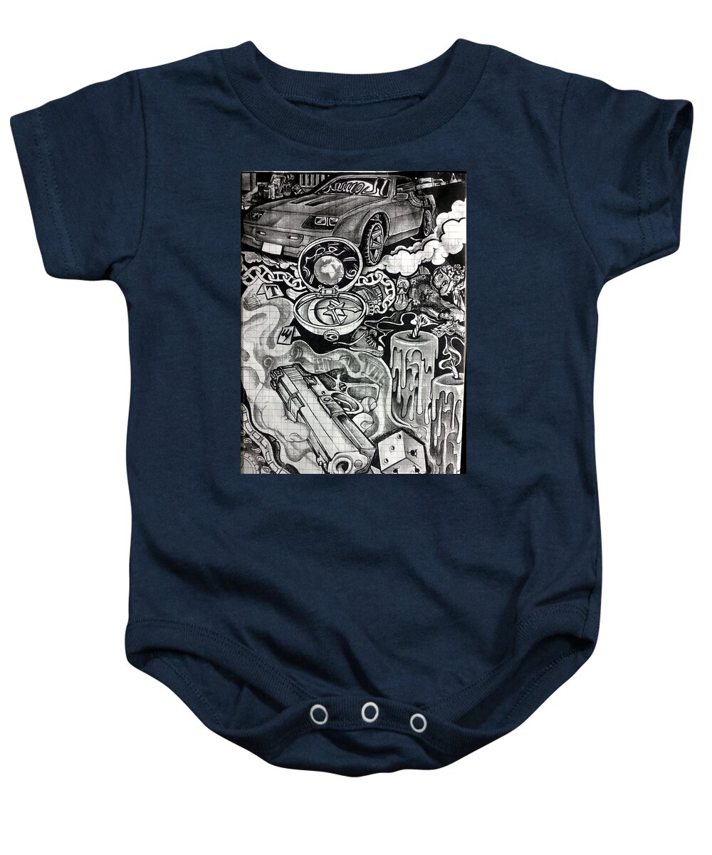 Black Art Baby Onesie featuring the drawing Untitled #7 by Arnold Citizen aka Musafir