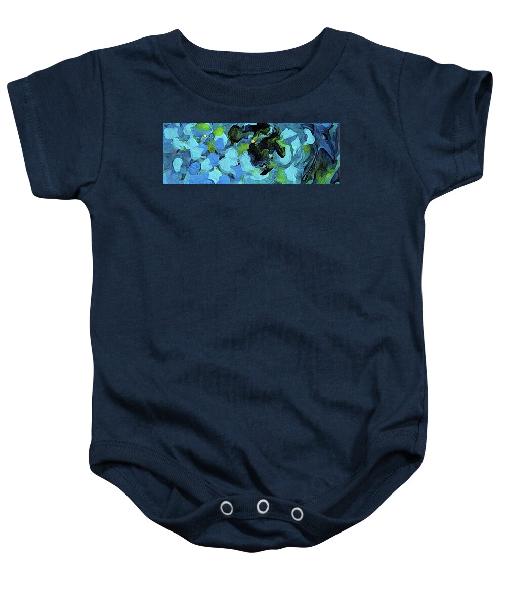 Acrylic Pour Baby Onesie featuring the painting Abstract Blue Pour by Corinne Carroll