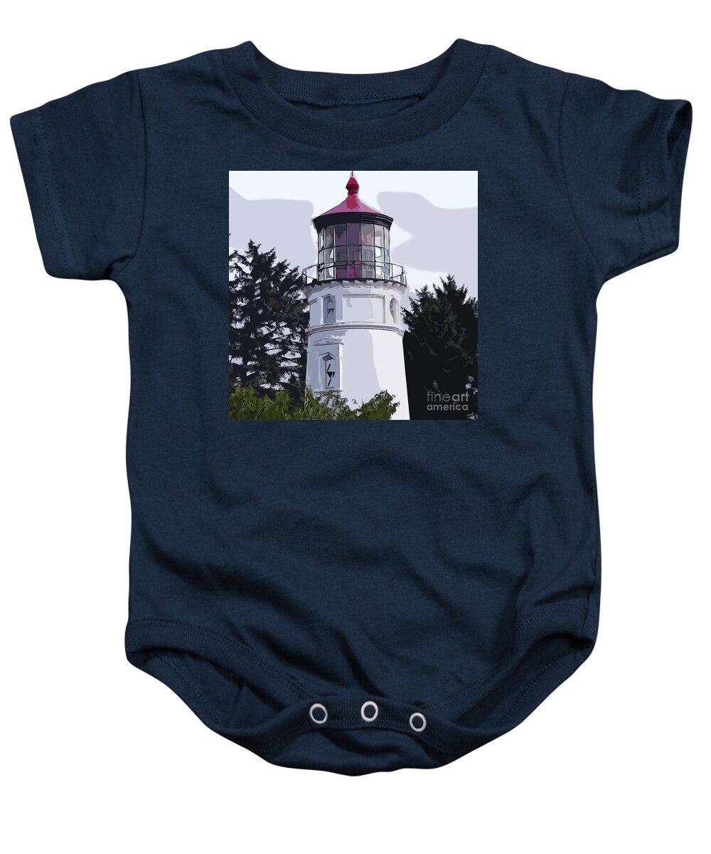 Cape-meares Baby Onesie featuring the digital art Abstract Cape Meares Lighthouse by Kirt Tisdale