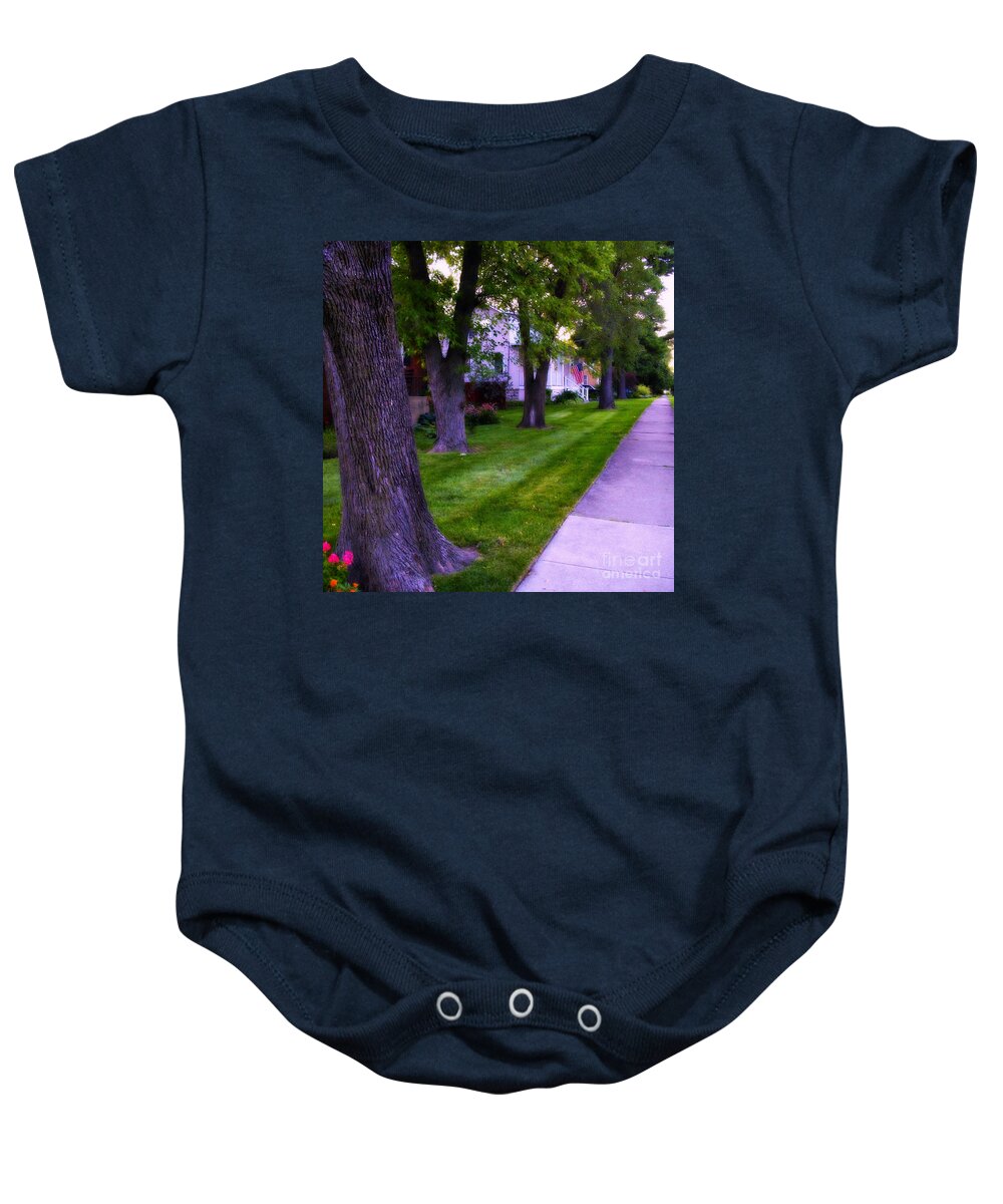 Neighborhood Baby Onesie featuring the photograph American Flag Through the Trees - Square by Frank J Casella