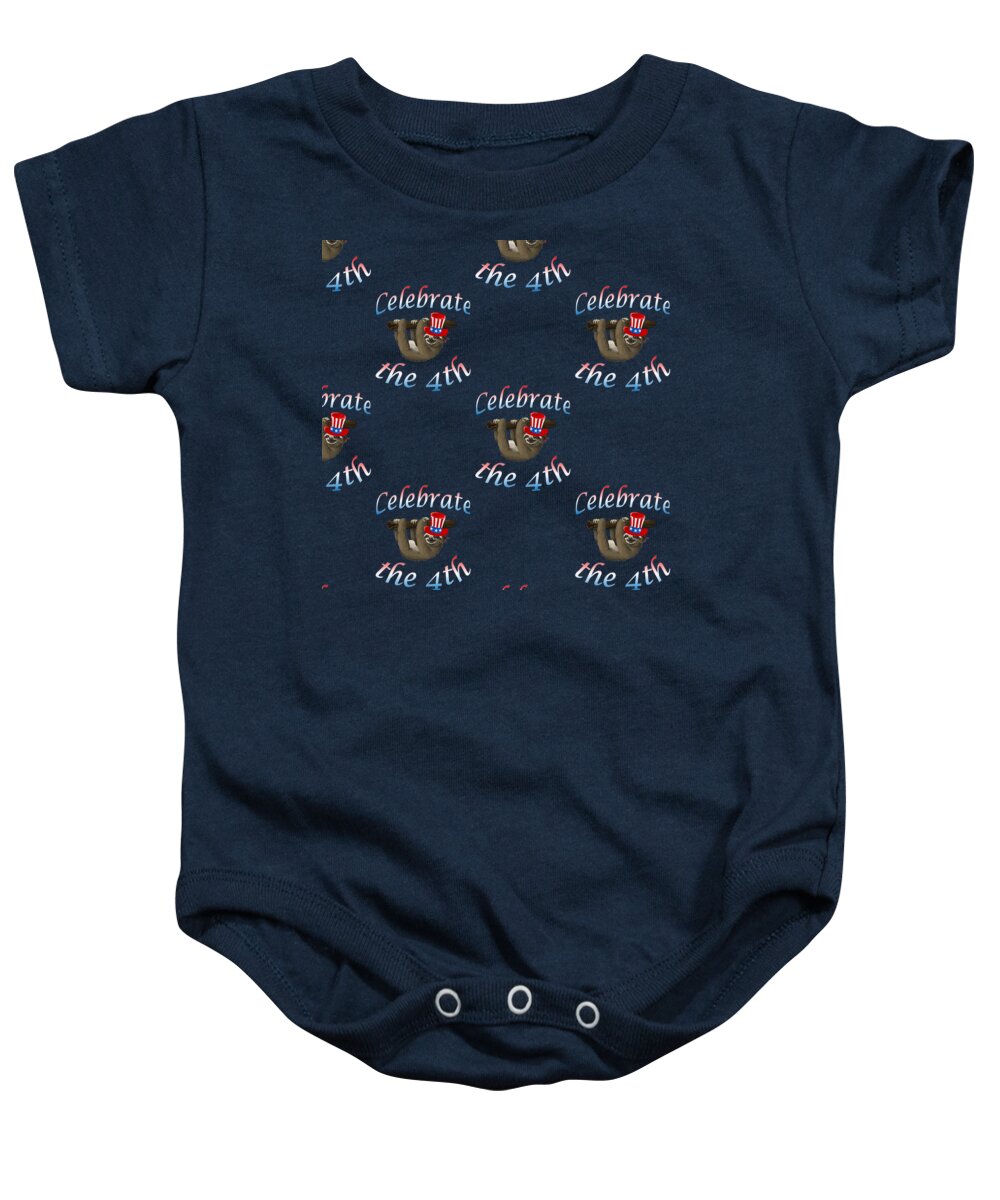 American Sloth Baby Onesie featuring the digital art American Sloth Celebrate the 4th Pattern by Ali Baucom