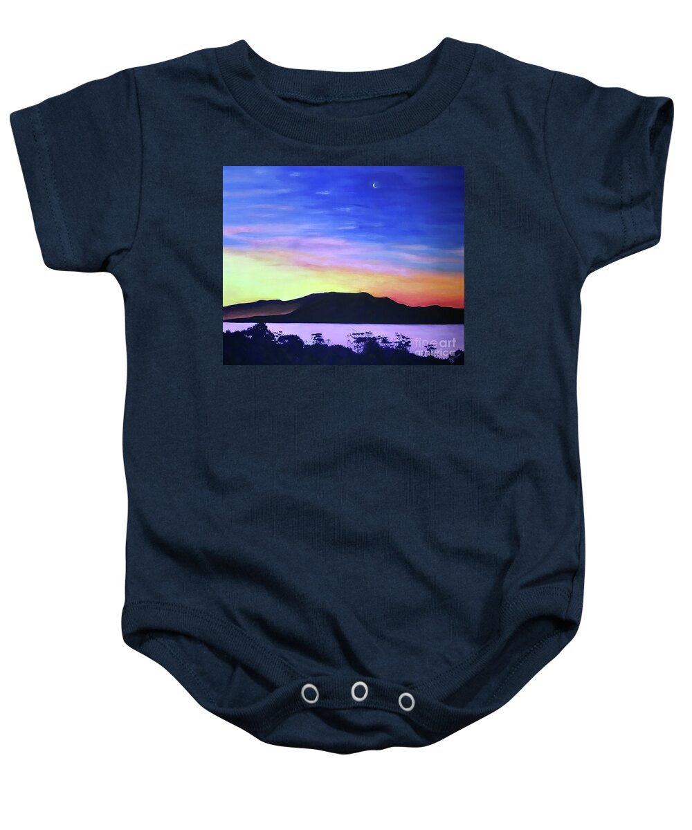 Mt Wellington Baby Onesie featuring the painting An Amazing View of Mt Wellington by Lisa Rose Musselwhite