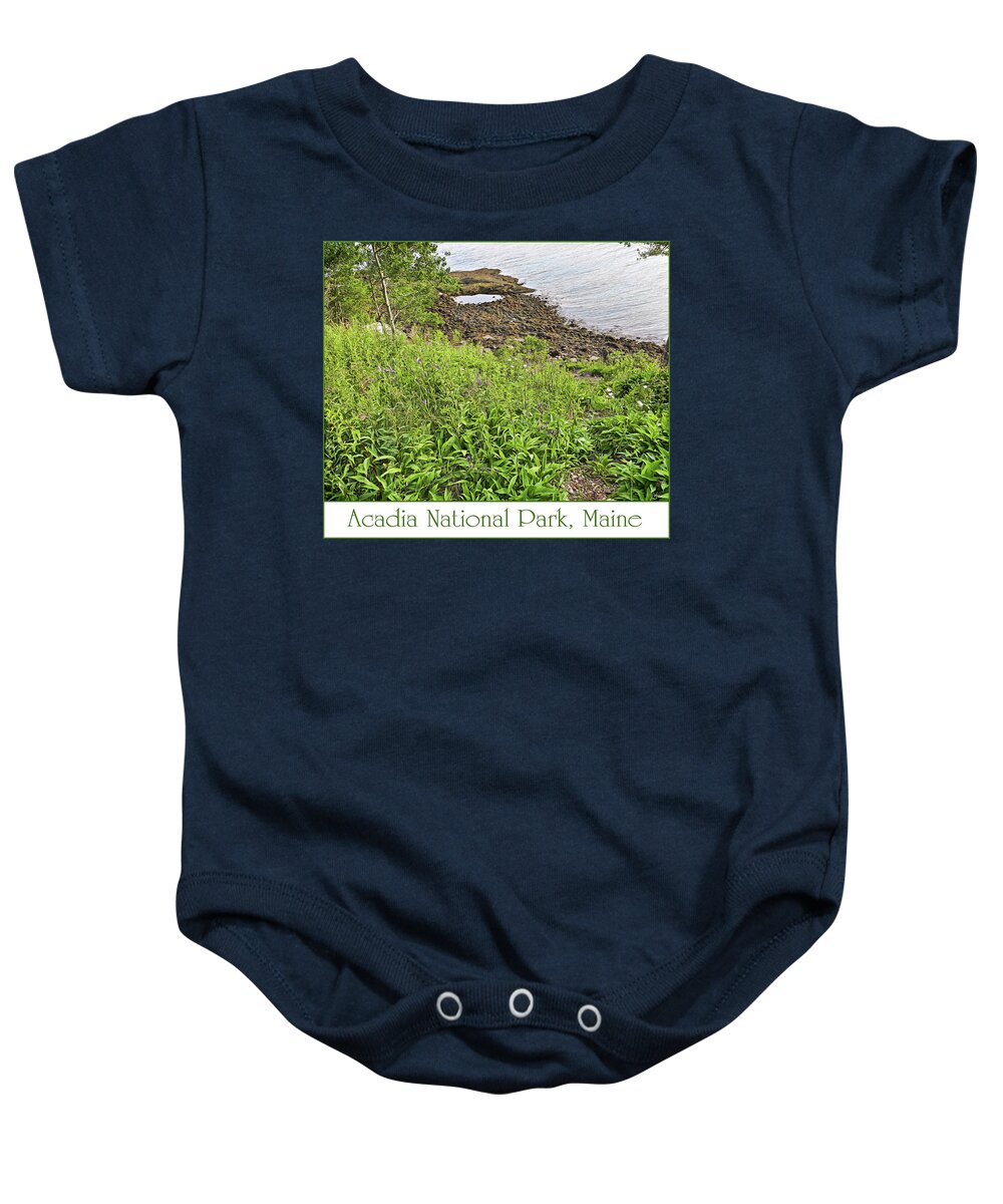 Acadia National Park Baby Onesie featuring the photograph Path, Wildflowers, Weeds, and The Atlantic from Acadia National Park, Maine by Lise Winne