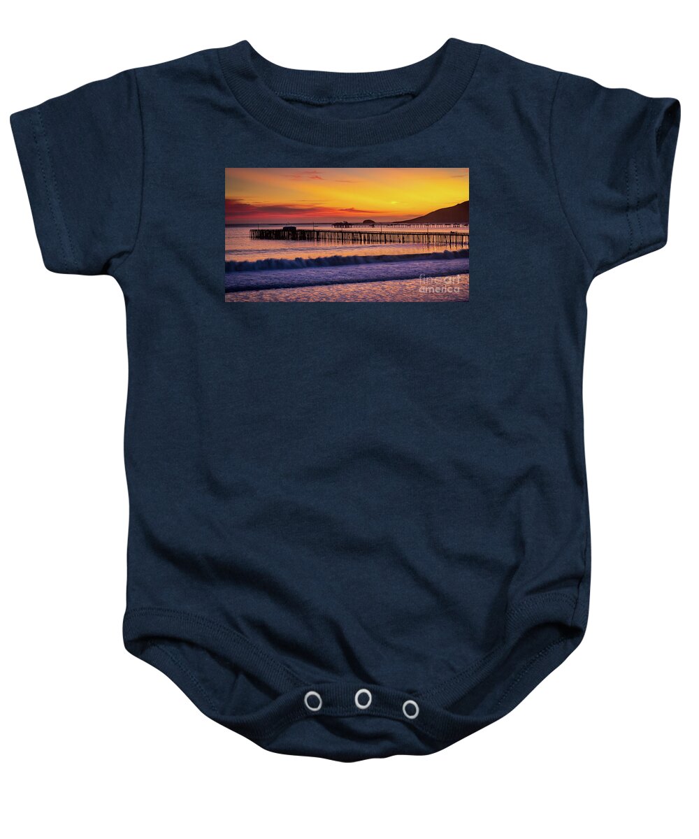 Sunset Baby Onesie featuring the photograph Avila Beach Pier At Sunset by Mimi Ditchie