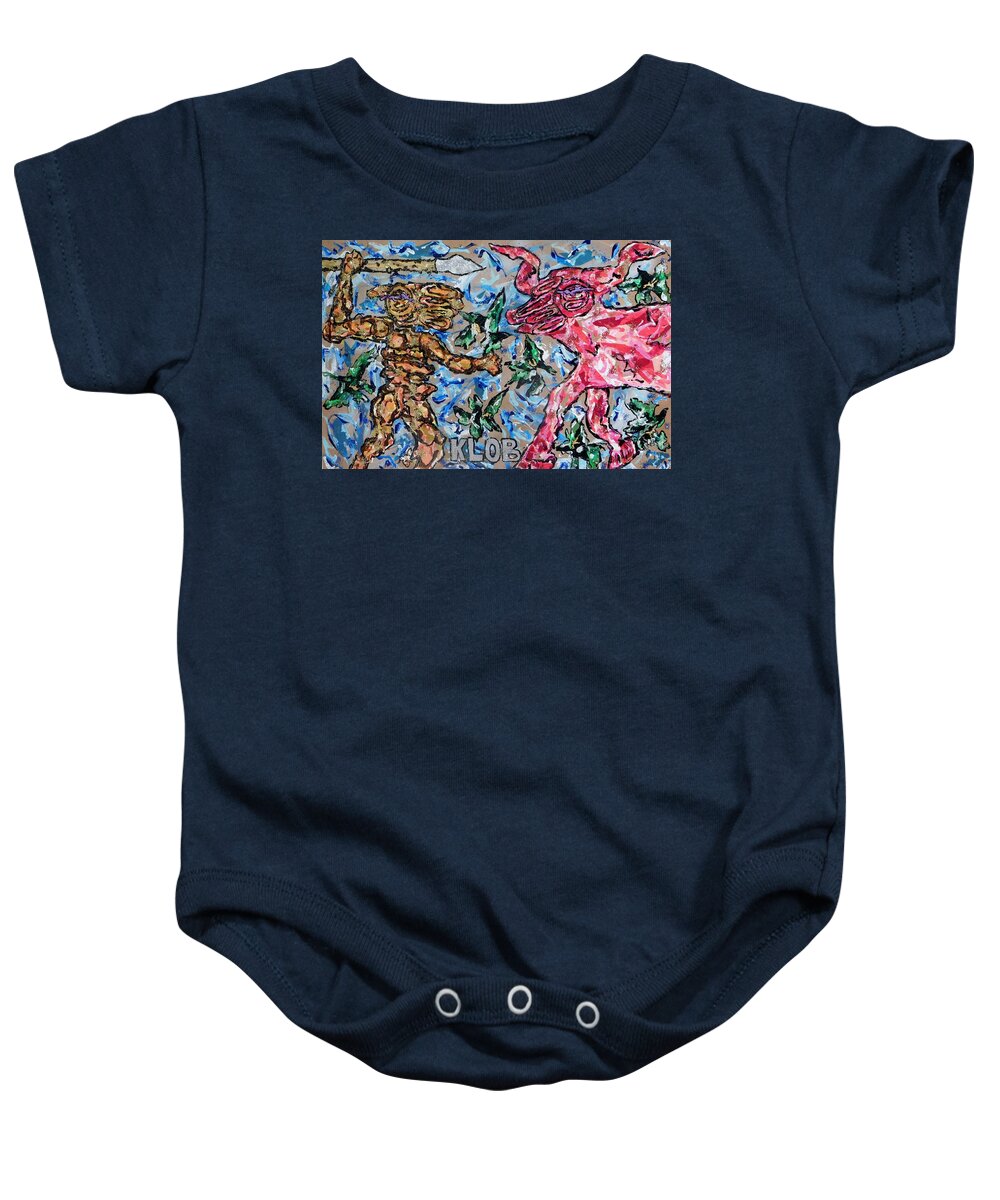 Aurochs Baby Onesie featuring the mixed media Battle Of The Aurochs Proposal for New Constellation by Kevin OBrien