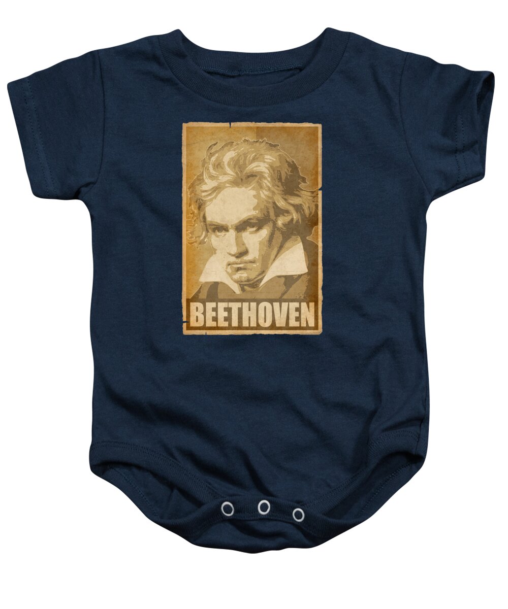 Beethoven Baby Onesie featuring the digital art Beethoven Propaganda Pop Art by Megan Miller