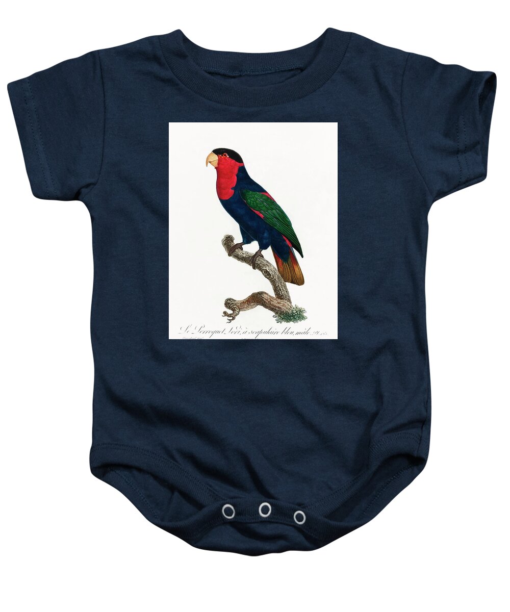 Black Capped Lory Baby Onesie featuring the mixed media Black Capped Lory by World Art Collective
