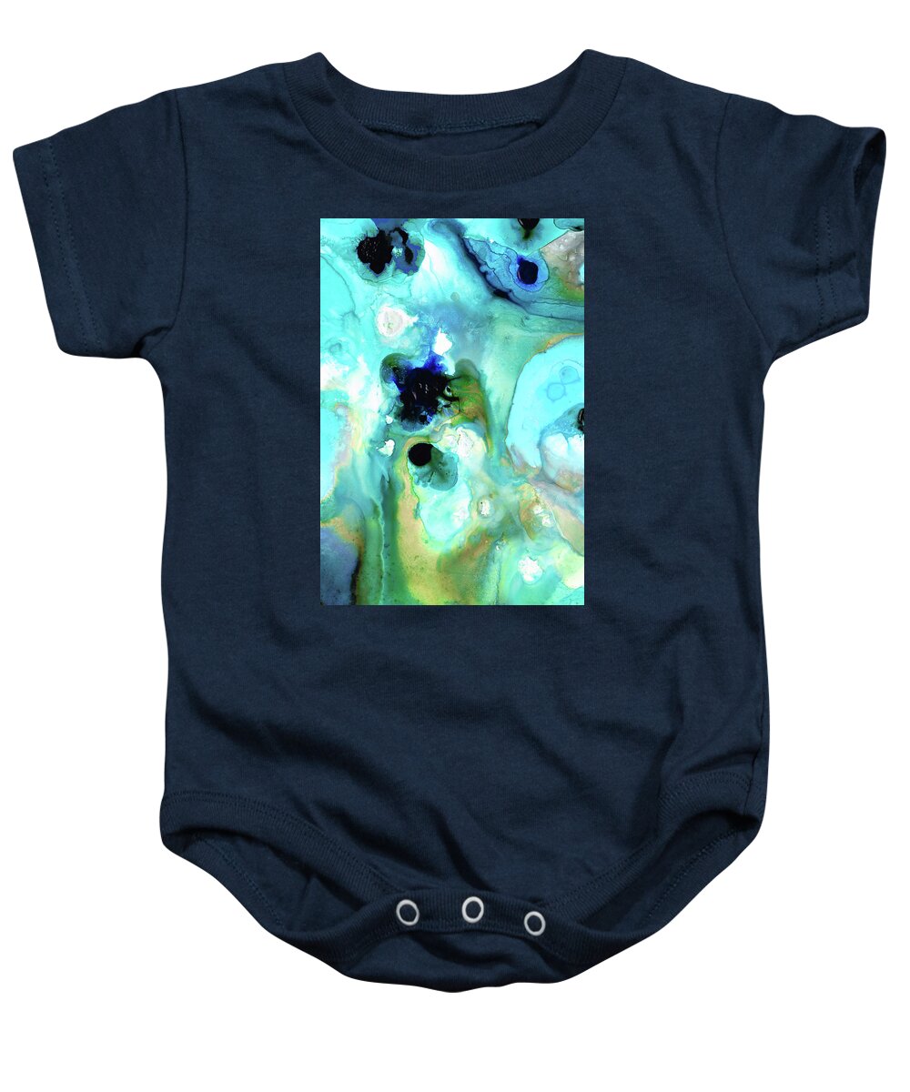 Abstract Baby Onesie featuring the painting Blue Abstract Art - Azure Depths - Sharon Cummings by Sharon Cummings