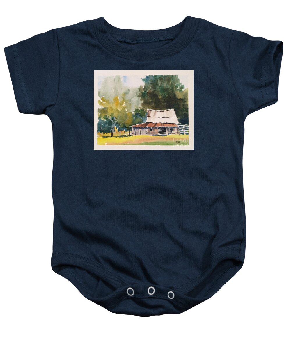 Barn Baby Onesie featuring the painting Blue Ridge Barn by Elizabeth Carr