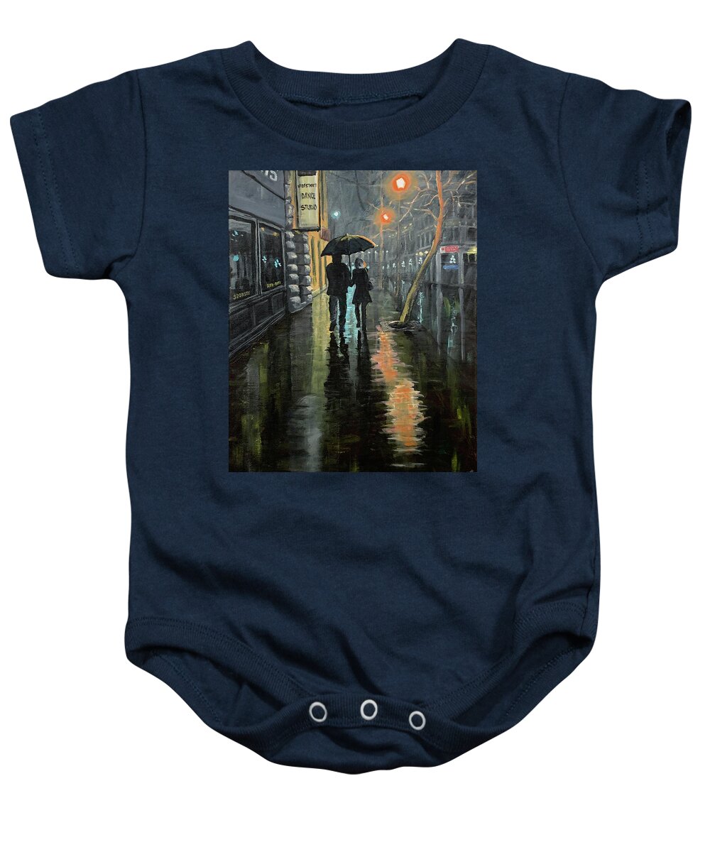 Rain Baby Onesie featuring the painting Broad Street Victoria January 2021 by Scott Dewis