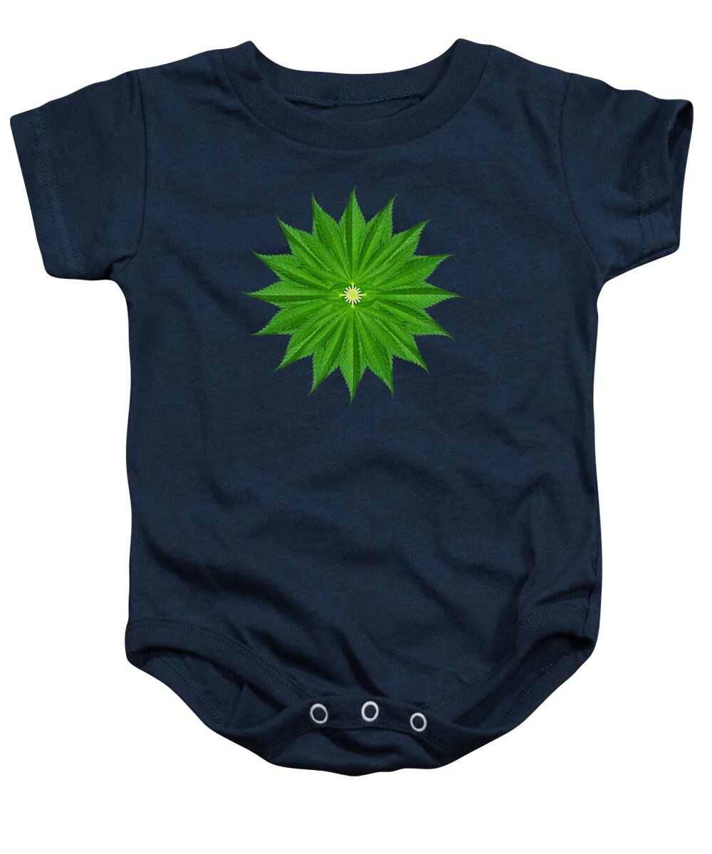 Cannabis Baby Onesie featuring the photograph Cannabis Leaf Kaleidoscope Black by Luke Moore