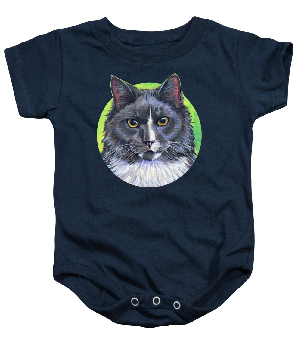 Maine Coon Baby Onesie featuring the painting Cat Portrait - Lenny by Rebecca Wang