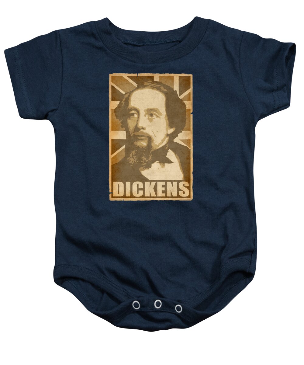 Charles Baby Onesie featuring the digital art Charles Dickens Union Jack by Megan Miller