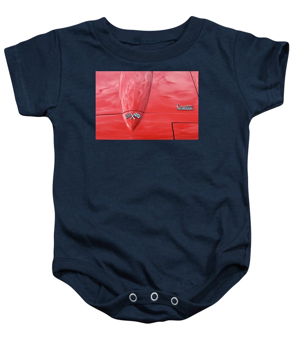 Corvette Baby Onesie featuring the photograph Corvette Sting Ray hood by Bob McDonnell