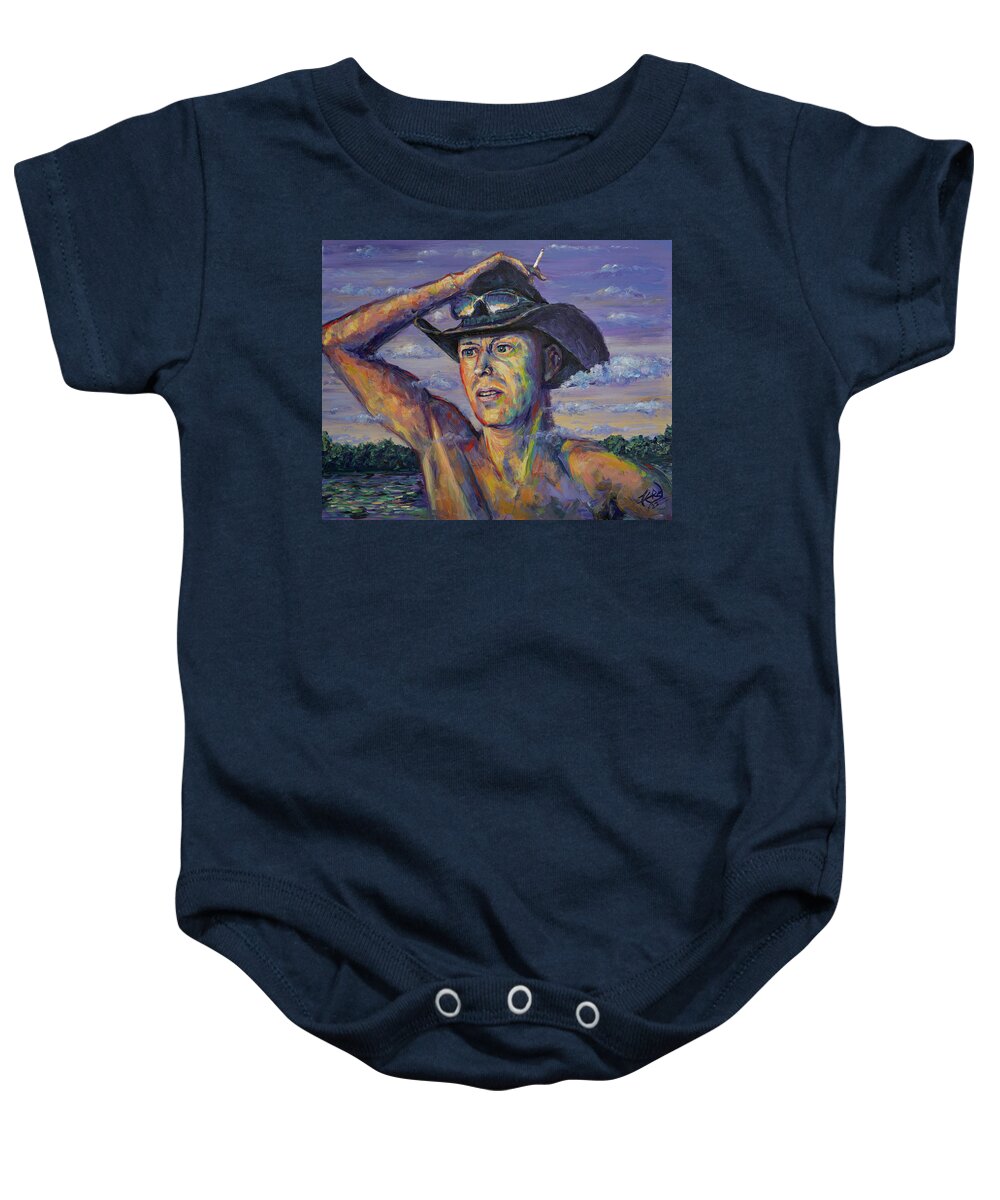 Acrylic Baby Onesie featuring the painting Cowboy Contemplating Horsepower by Robert FERD Frank